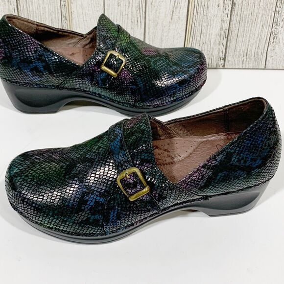 Sanita Leather Danielle Multi-color Snakeskin Clogs Size 40 or 9.5-10 US - Picture 1 of 14